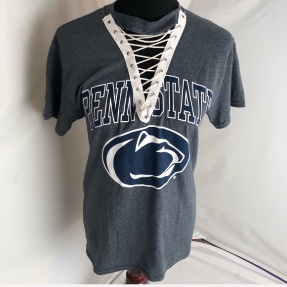 Penn State Tops - Penn State University Nittany Lions custom blue and white cut lace up t-shirt